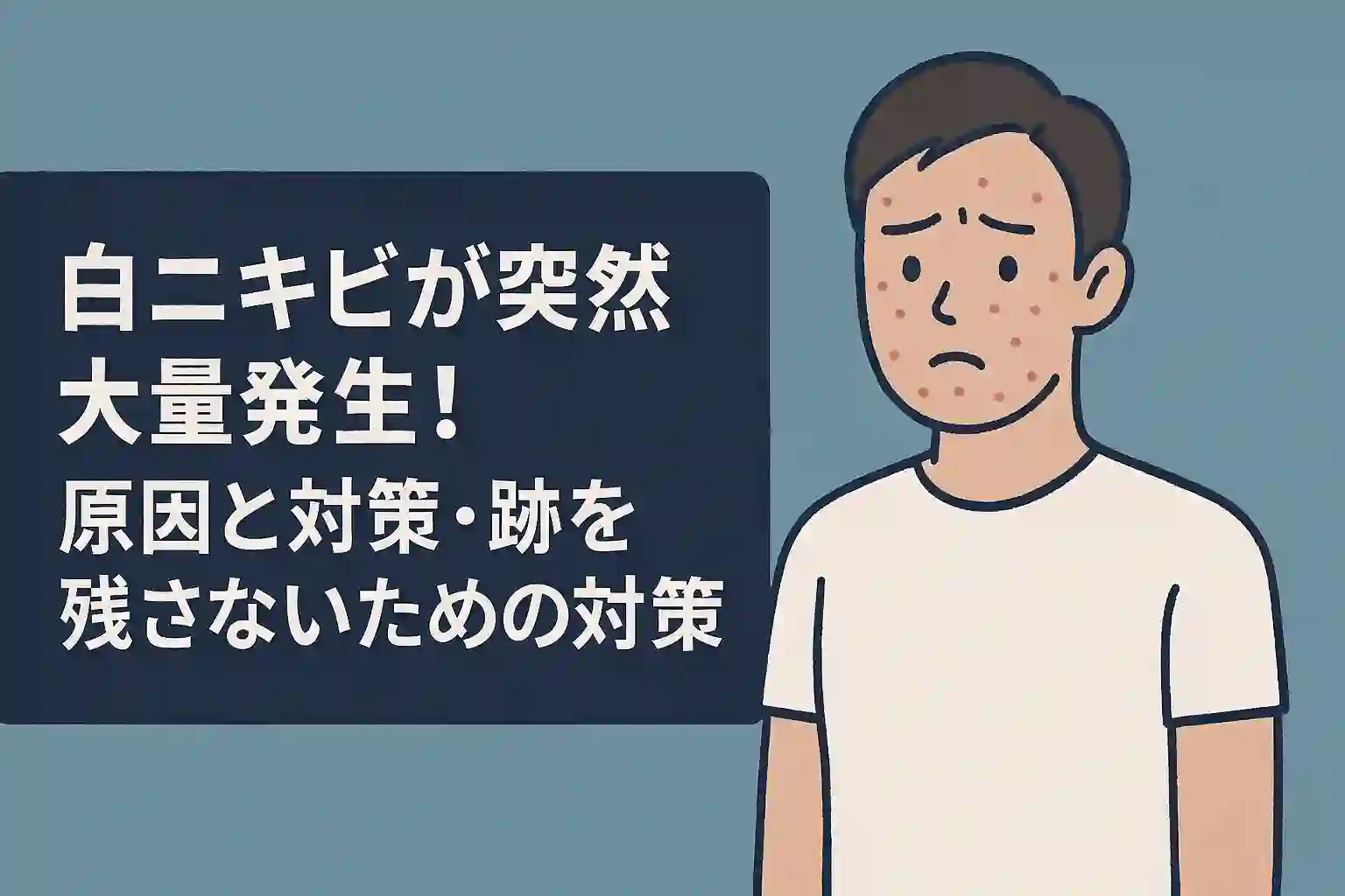 「白ニキビが突然大量発生！原因と対策・跡を残さないための対策」のアイキャッチ画像