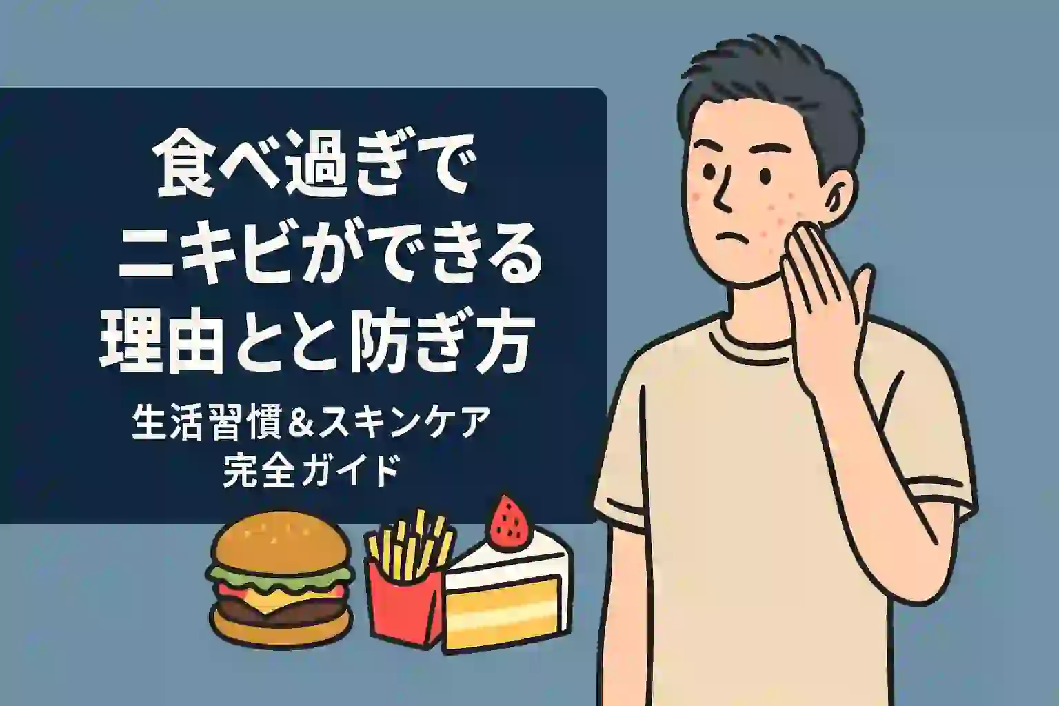 「食べ過ぎでニキビができる理由と防ぎ方｜生活習慣＆スキンケア完全ガイド」のアイキャッチ画像