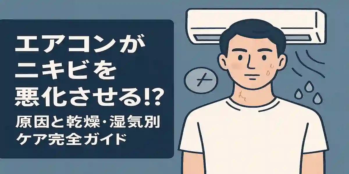 「エアコンがニキビを悪化させる!? 原因と乾燥・湿気別ケア完全ガイド」のアイキャッチ画像