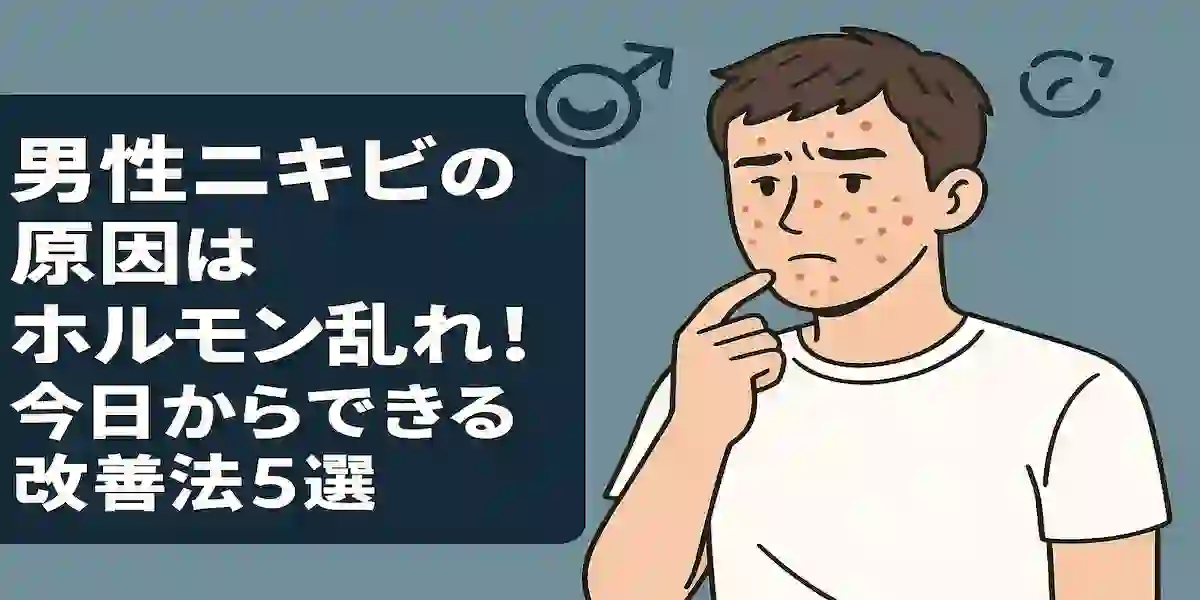 「男性ニキビの原因はホルモン乱れ!今日からできる改善法5選」のアイキャッチ画像